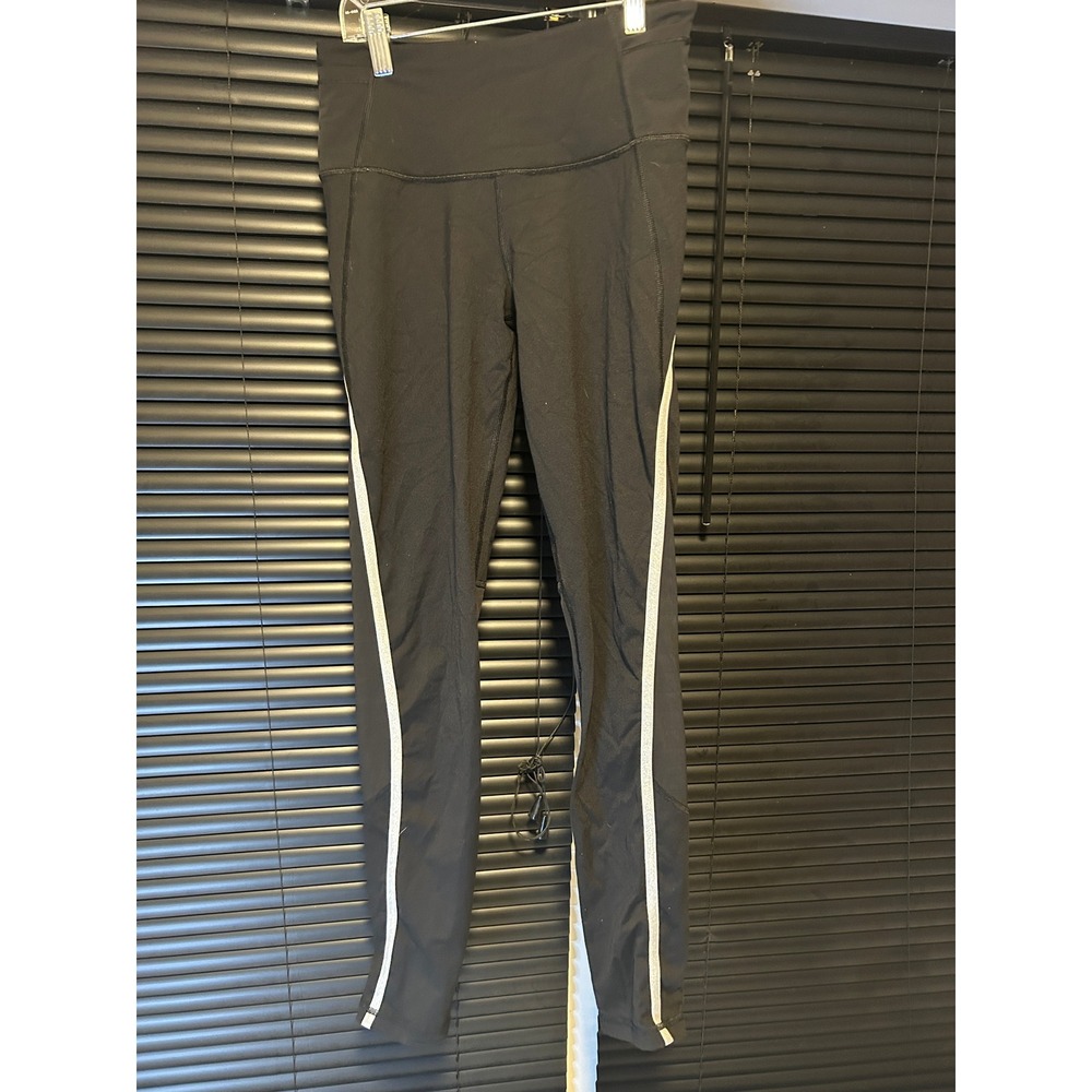 Victoria Sport Leggings Womens Small Black Silver Stripe Knockout Activewear